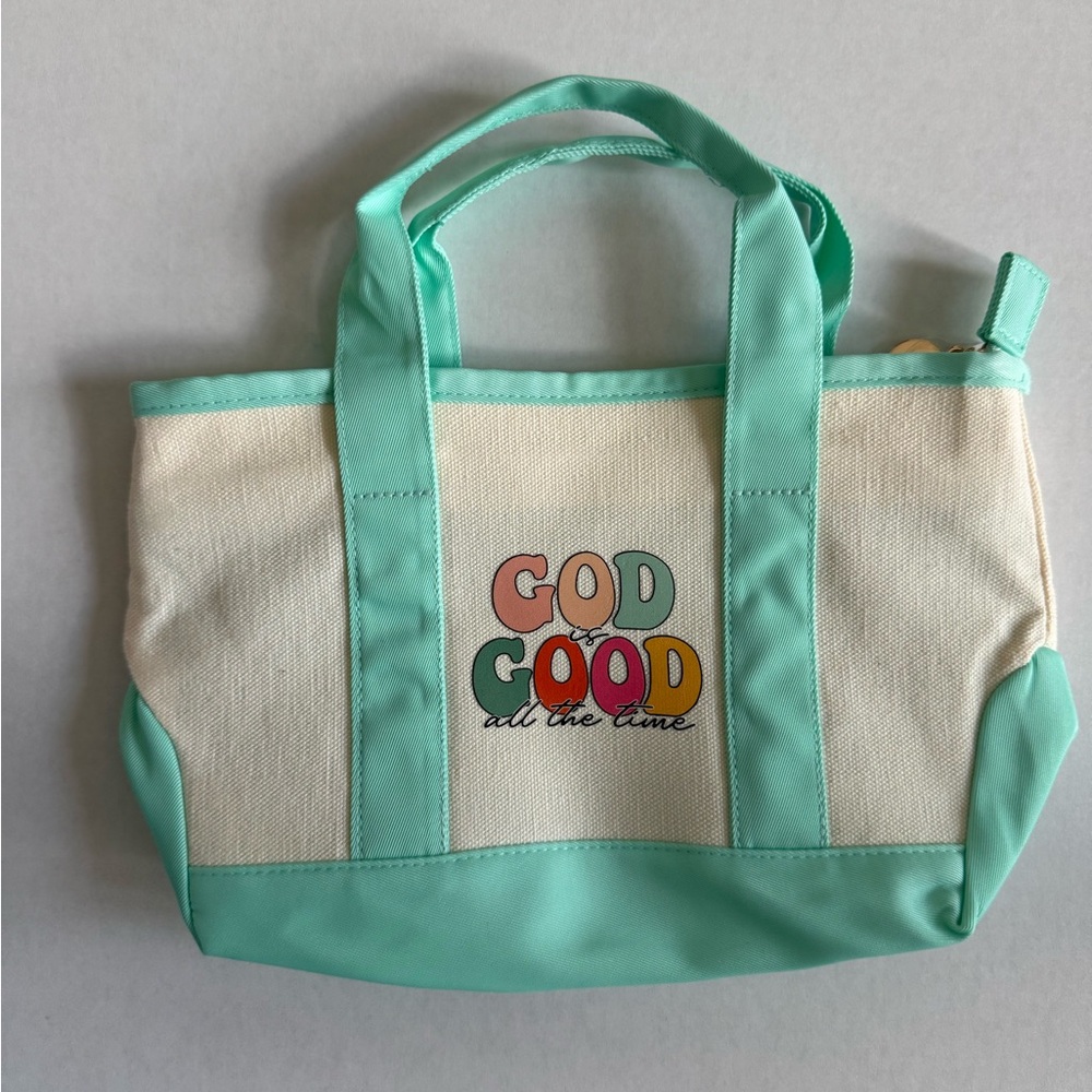 Canvas Tote Bag with Mint Trim - "God Is Good" Graphic